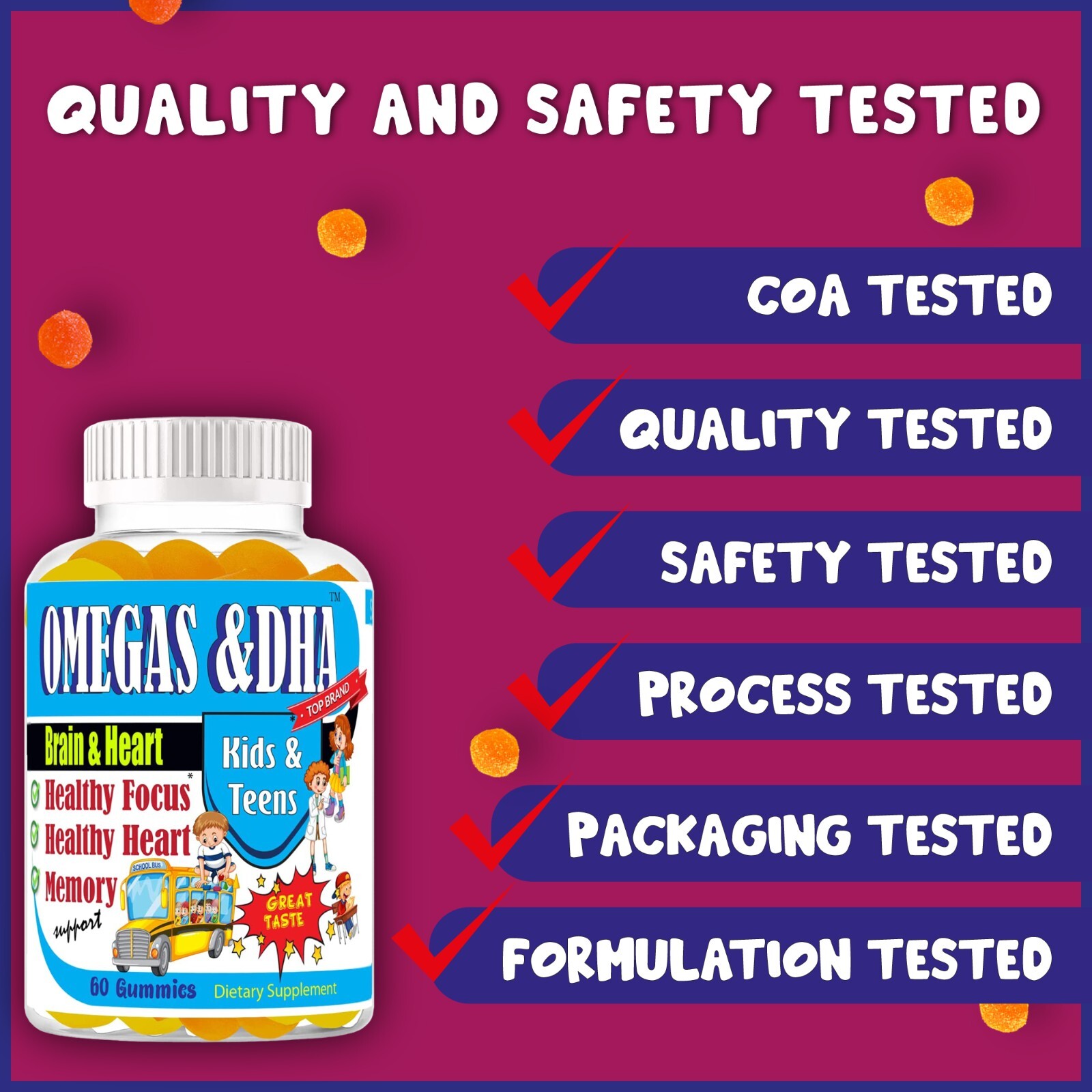 Kids Brain Supplements, Nootropic for Memory, Focus and Concentration, Omega 3