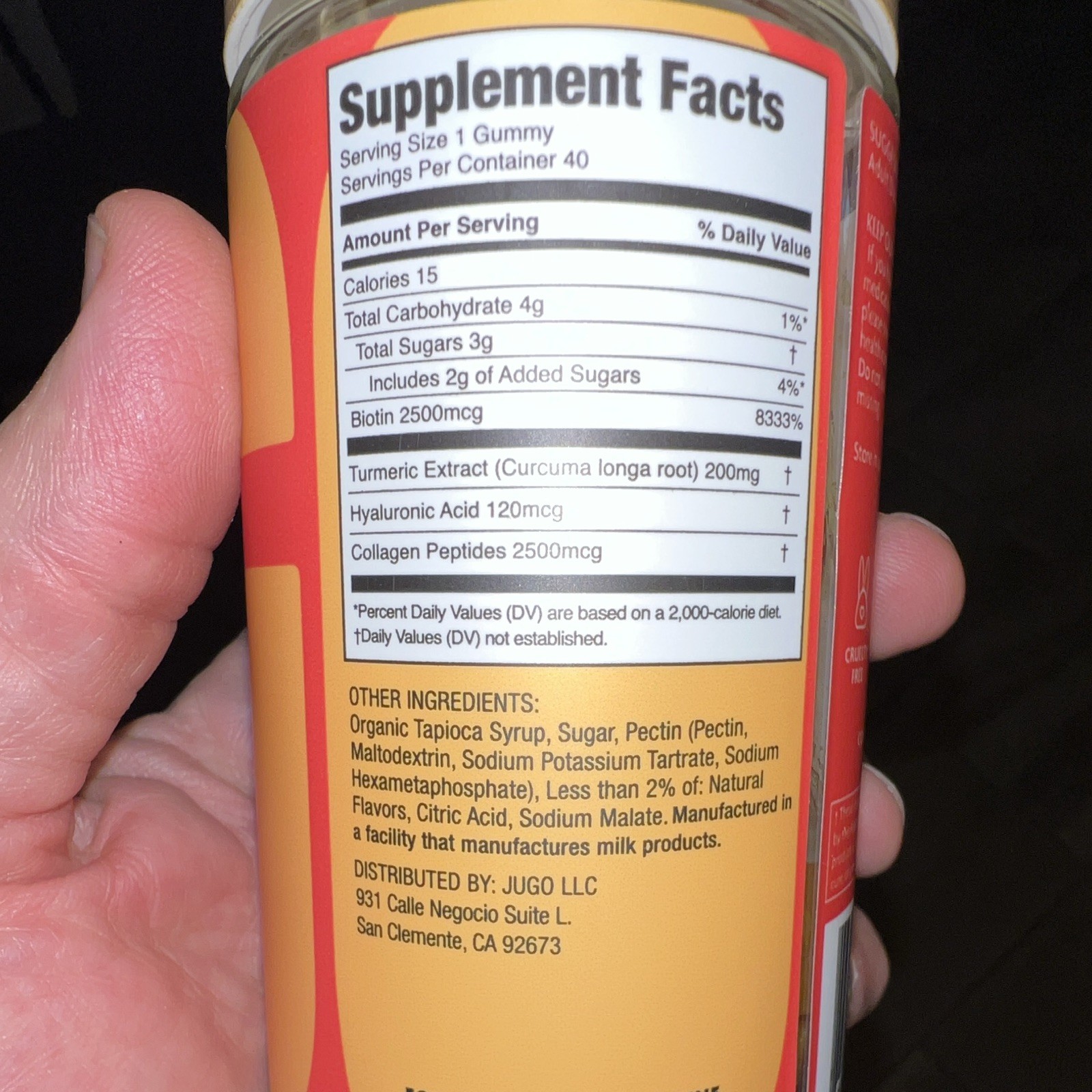 JUGO Beauty+ Superfoods Turmeric Collagen Hyaluronic Acid Biotin 40 Gummies