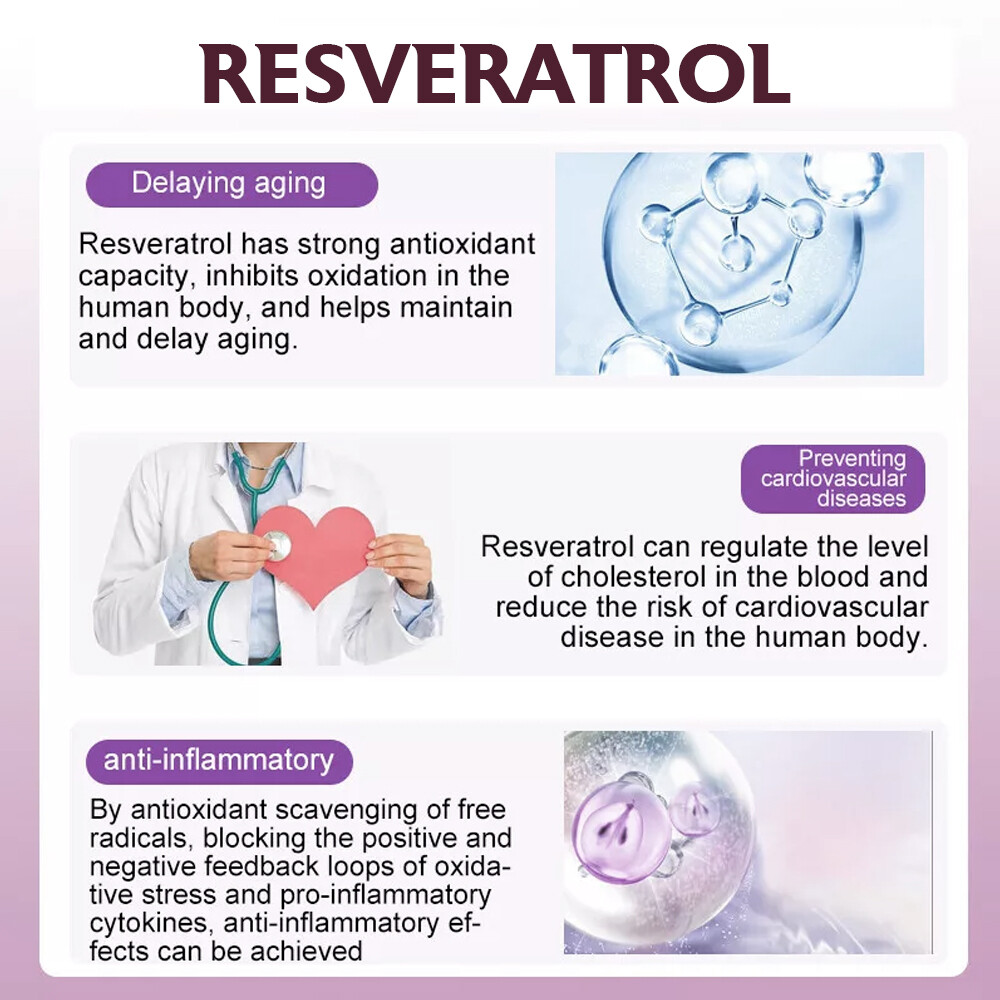 Trans-Resveratrol Capsules 120mg Anti-Aging Antioxidants, Brain Support