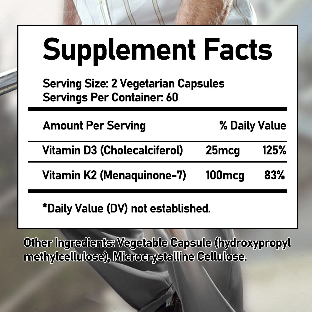 Vitamin K2 (MK7) with D3 5000 IU Supplement, 30 to 120 Veggie Capsules