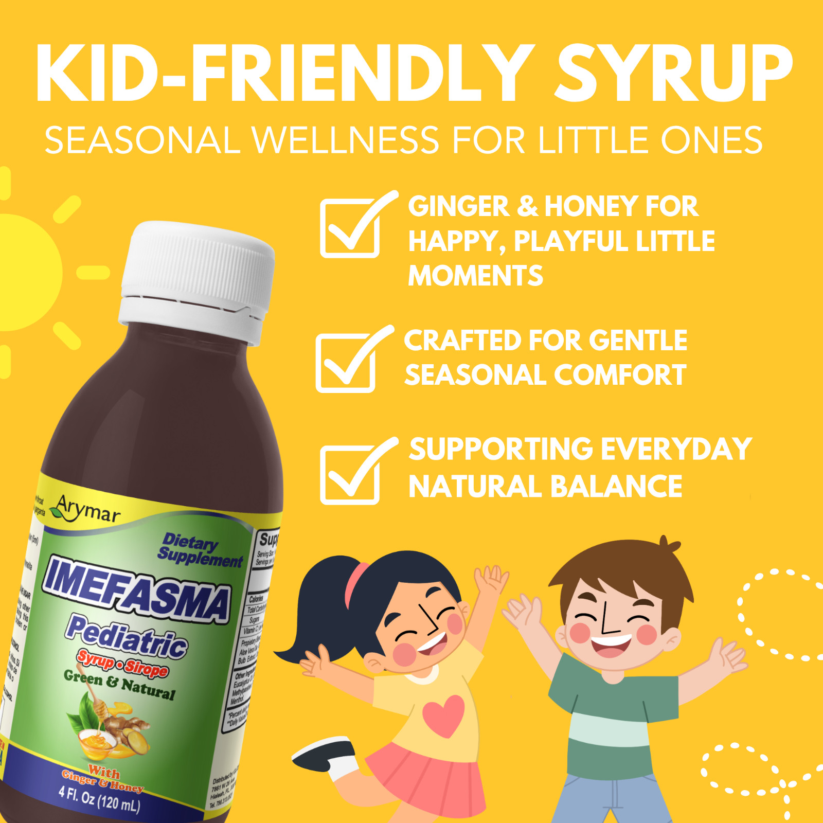 Arymar Imefasma Pediatric Syrup – Honey & Ginger Herbal Blend – 4 fl oz (2-Pack)