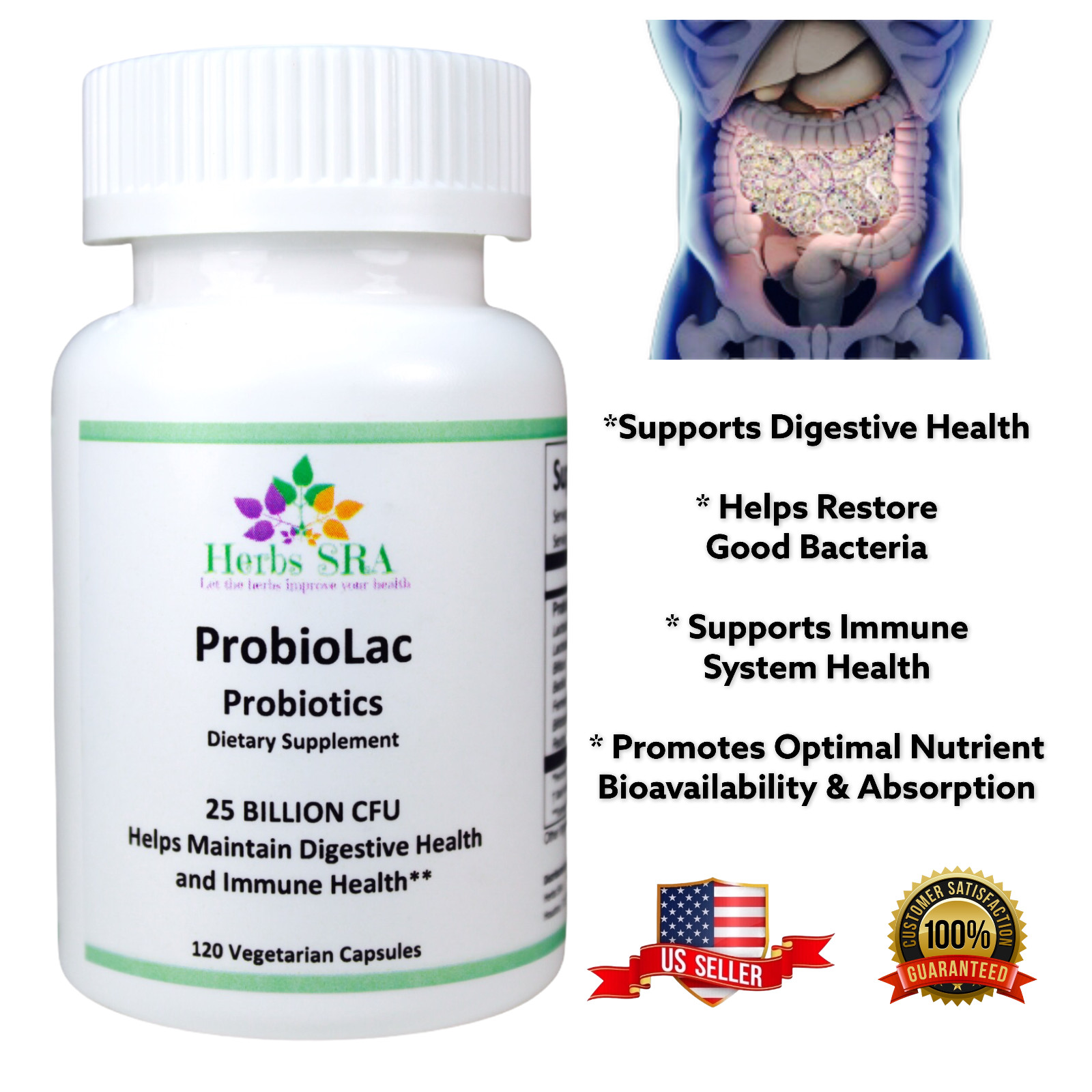 PROBIOTICS 25 BILLION, 18 STRENGTH, 120 capsules, Intestinal Health, Digestive.