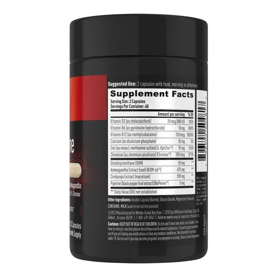 Weider Prime Mens Supplement 120 Capsules Ashwagandha Vitamin D Chromium EXP8/27