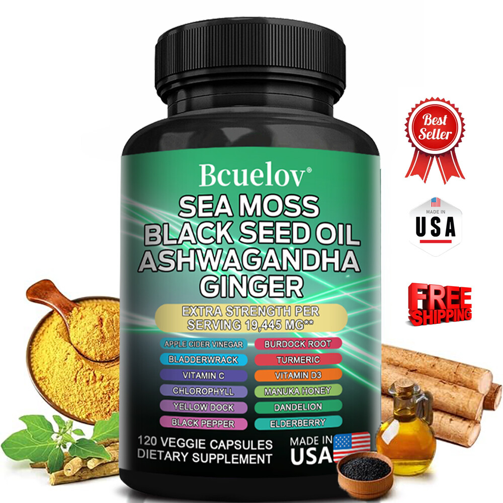Sea Moss, Black Seed Oil, Ginger, Turmeric, Ashwagandha (16 in 1 Multivitamin)