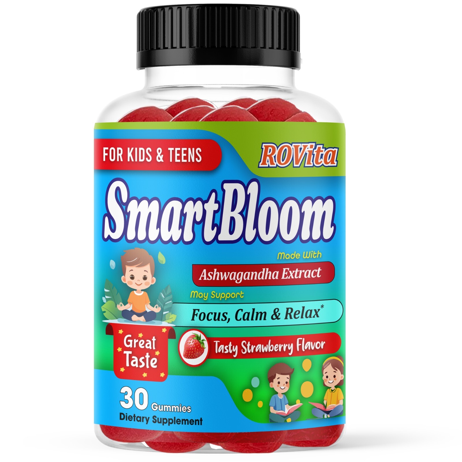 Ashwagandha Gummies Kids Stress & Focus Support Calm Supplement 30ct