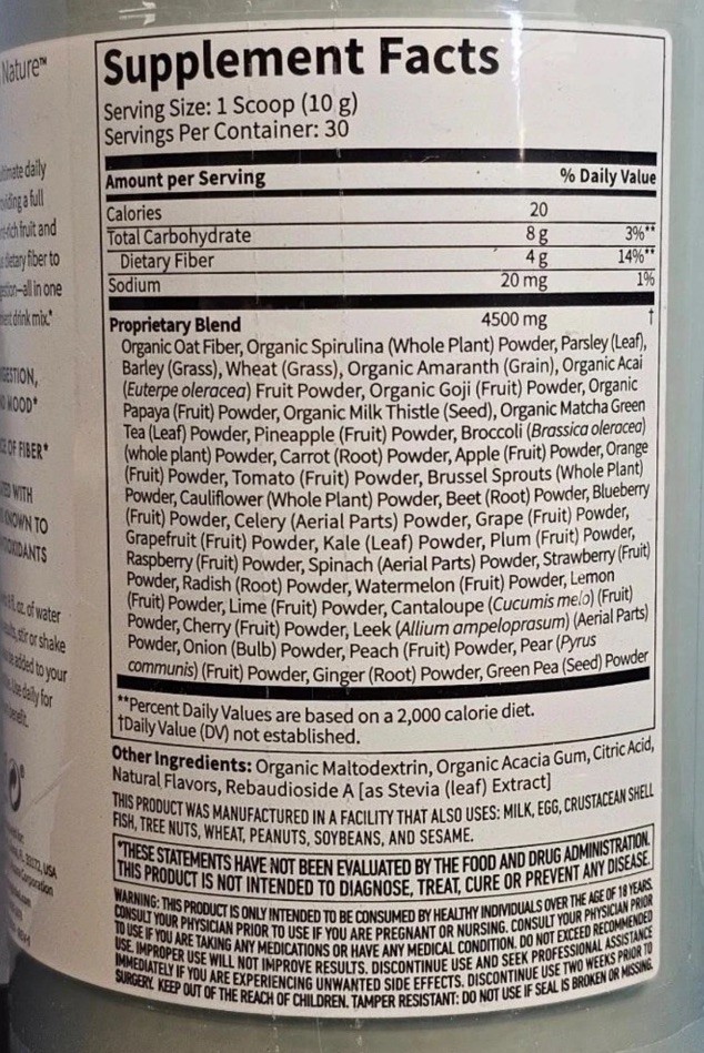 Monat Total Greens Superfood Mix Natural Berry Flavor 10.5 oz Exp 7/2026 – NEW!