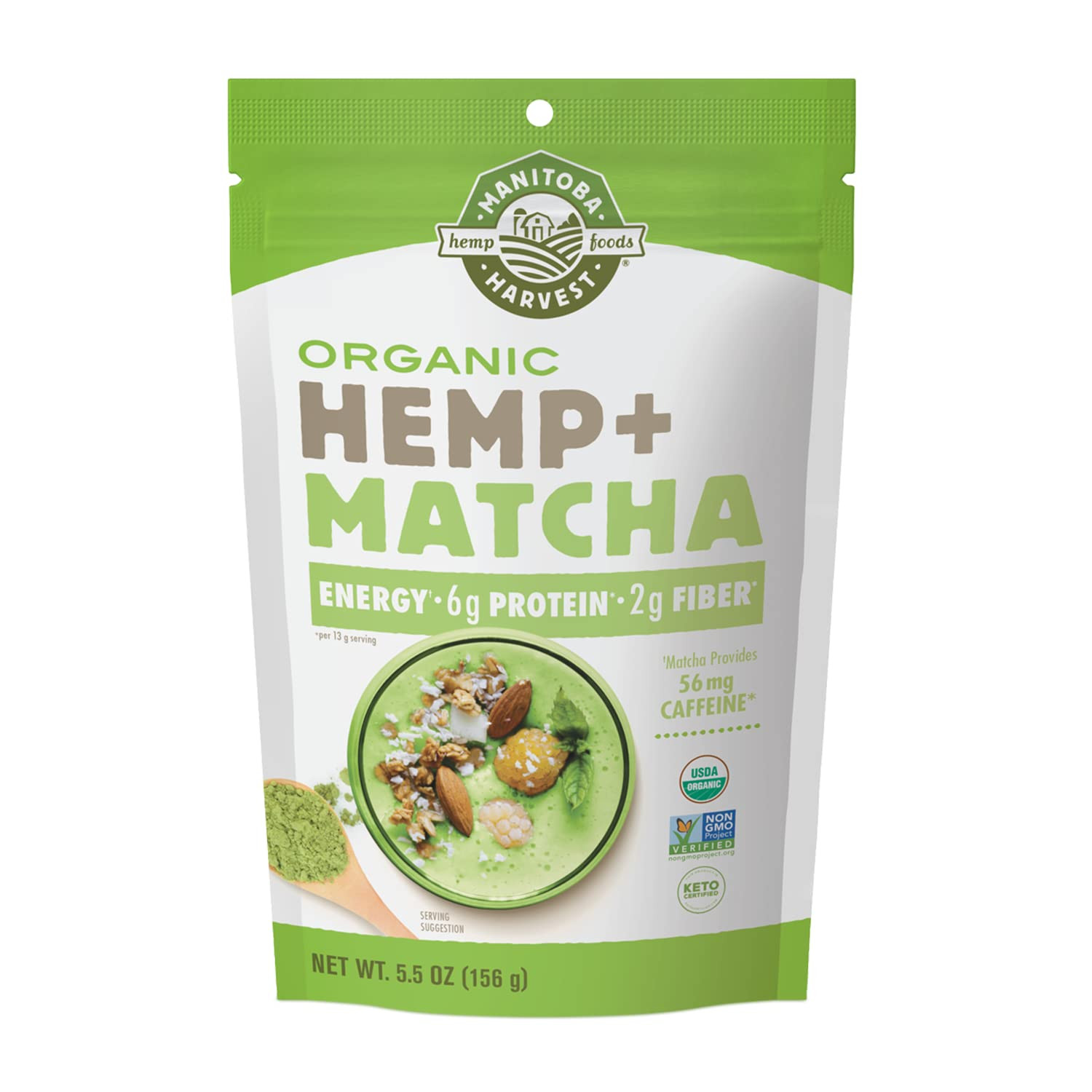 Organic Hemp & Matcha Powder, 5.5 Oz, Energy, 6G of Protein, 2G of Fiber per Ser