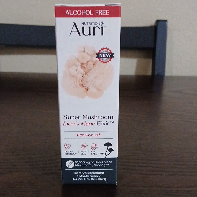 Auri Lion’s Mane Liquid Elixir 1000mg Alcohol Free Vegan 2 fl oz (60 mL)