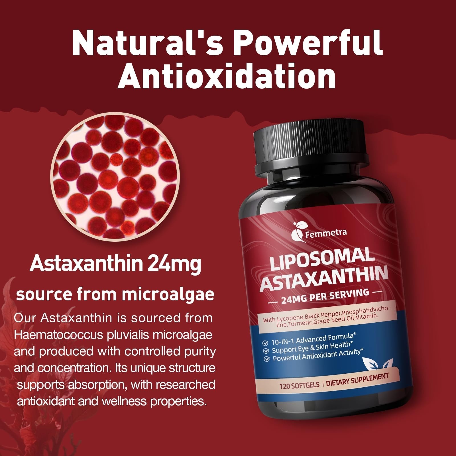 Femmetra 10-IN-1 Astaxanthin 24mg Softgels for Eye & Skin Health