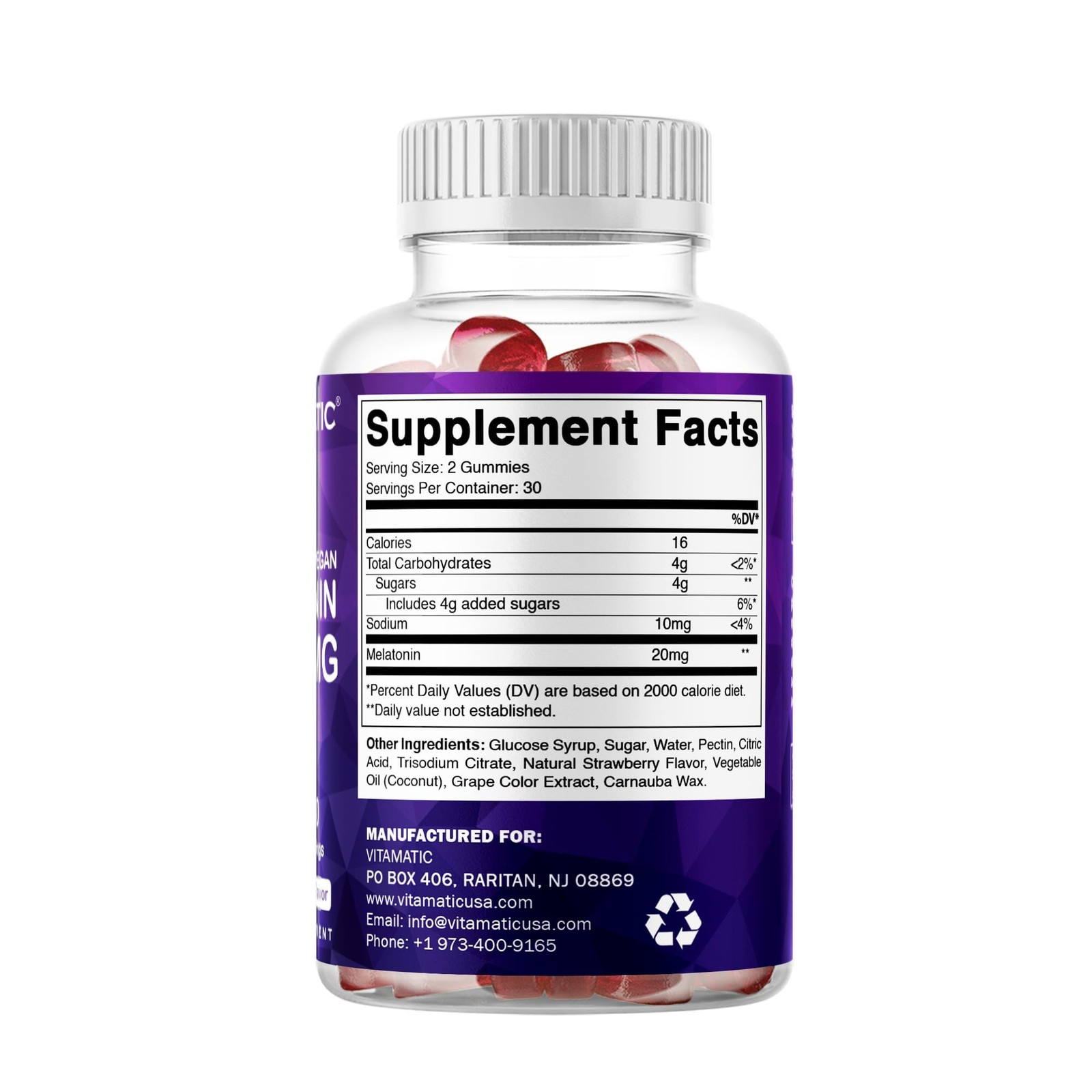 Vitamatic Melatonin 20mg Gummies for Adults, 30 Servings 60 Count (Pack of 1)