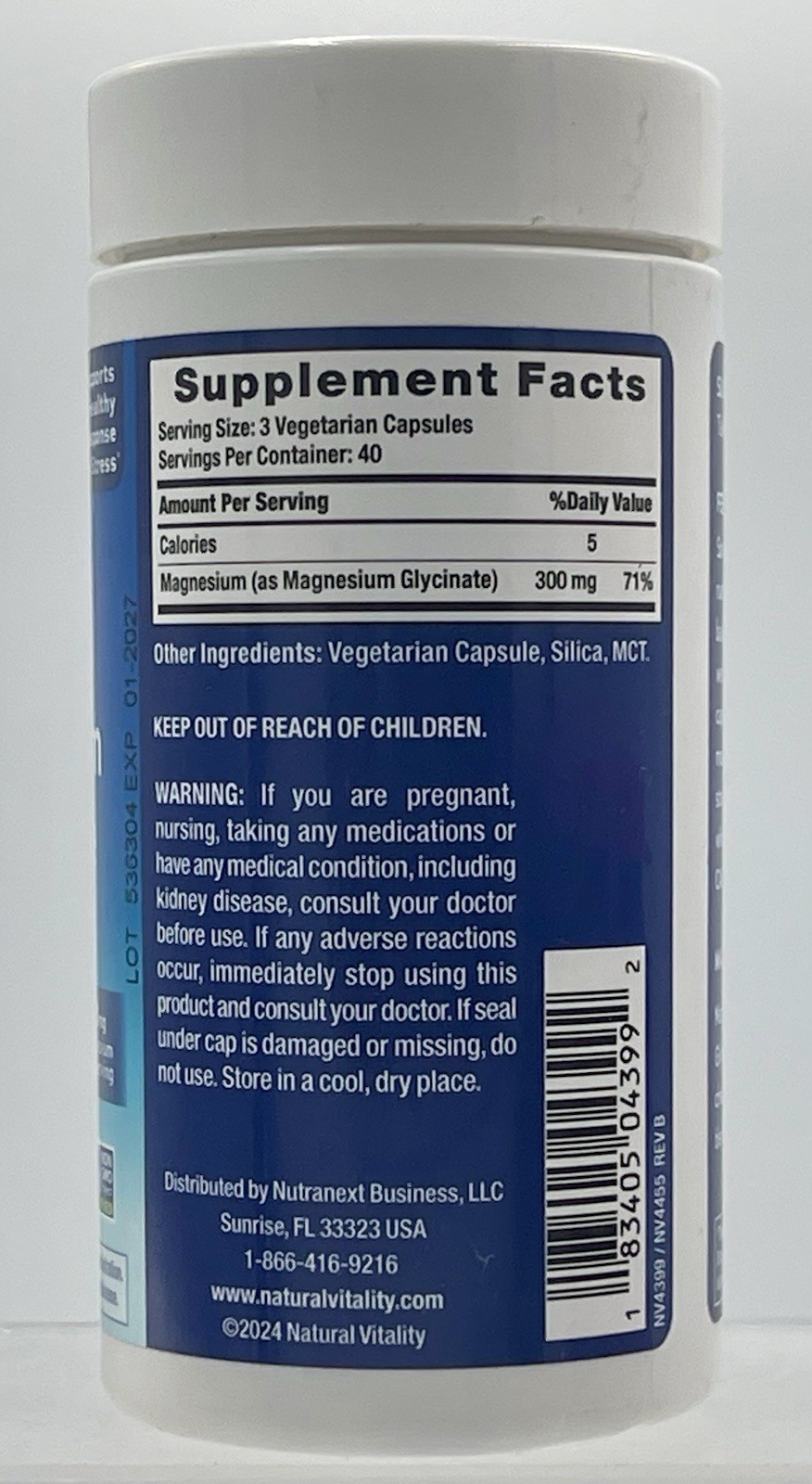 Natural Vitality CALM Magnesium Glycinate 300mg 120 Capsules EXP 01/27