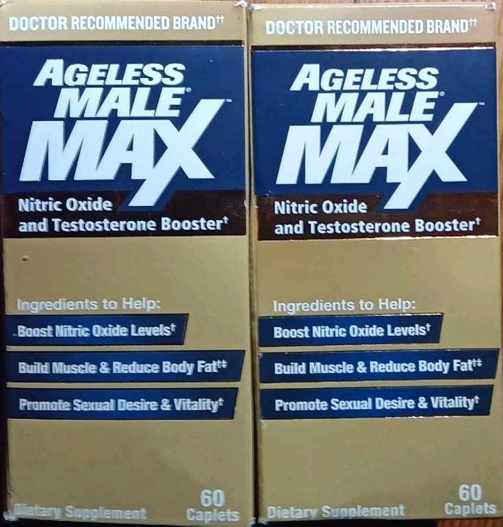 LOT 2 AGELESS MALE MAX NITRIC TEST BOOSTER DIETARY SUPPLEMENT 60 X2 120 CAPLETS!