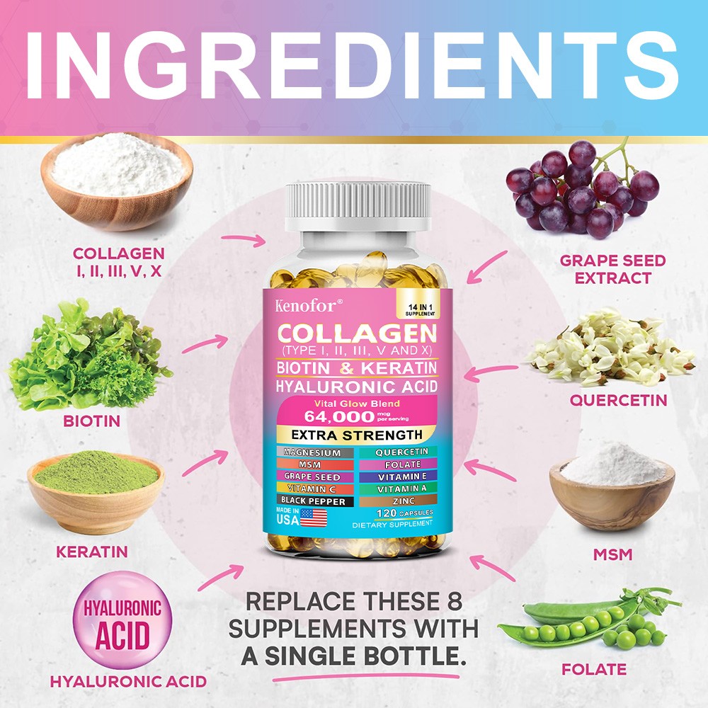 Collagen Supplements Improve Skin Nail Hair Joint Health Vitamins 120 Softgels