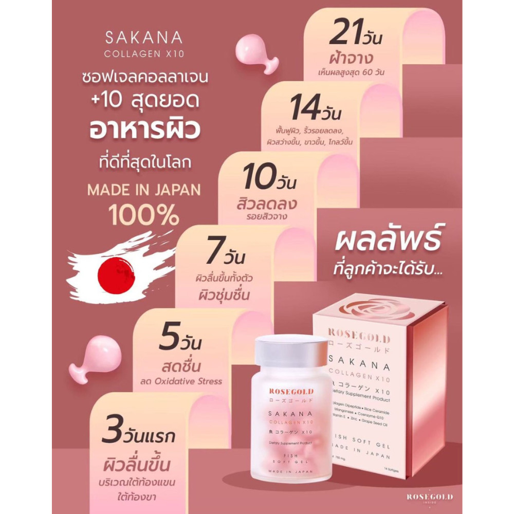Rosegold Sakana Collagen X 10 Dipeptide Anti-Aging Moisture Brightening Skin x 4