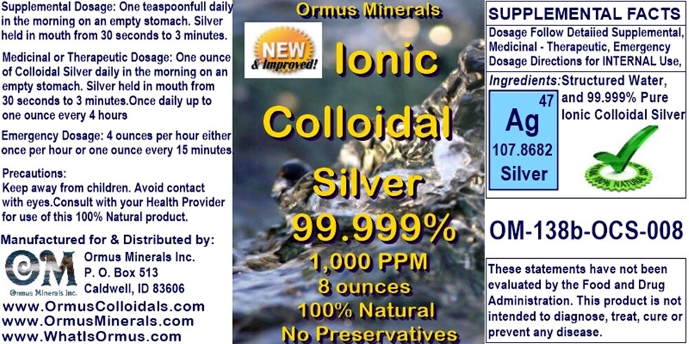 FREE SHIPPING!!! COLLOIDAL SILVER 1000 PPM 8 OZ.- IMMUNE SUPPORT WITH DROPPER