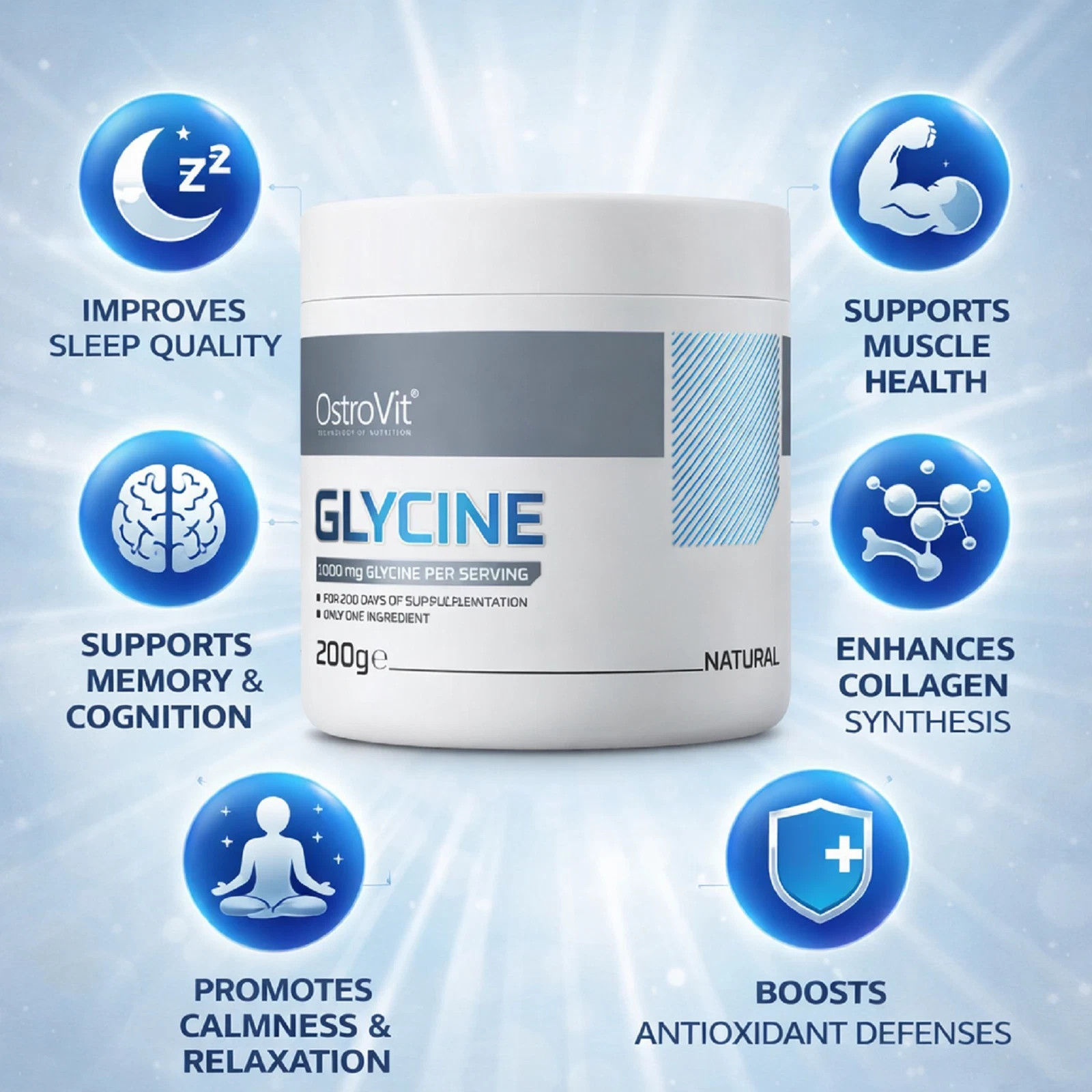 OSTROVIT GLYCINE 200g PURE POWDER DAILY AMINO ACID SUPPORT FOR RECOVERY & SLEEP