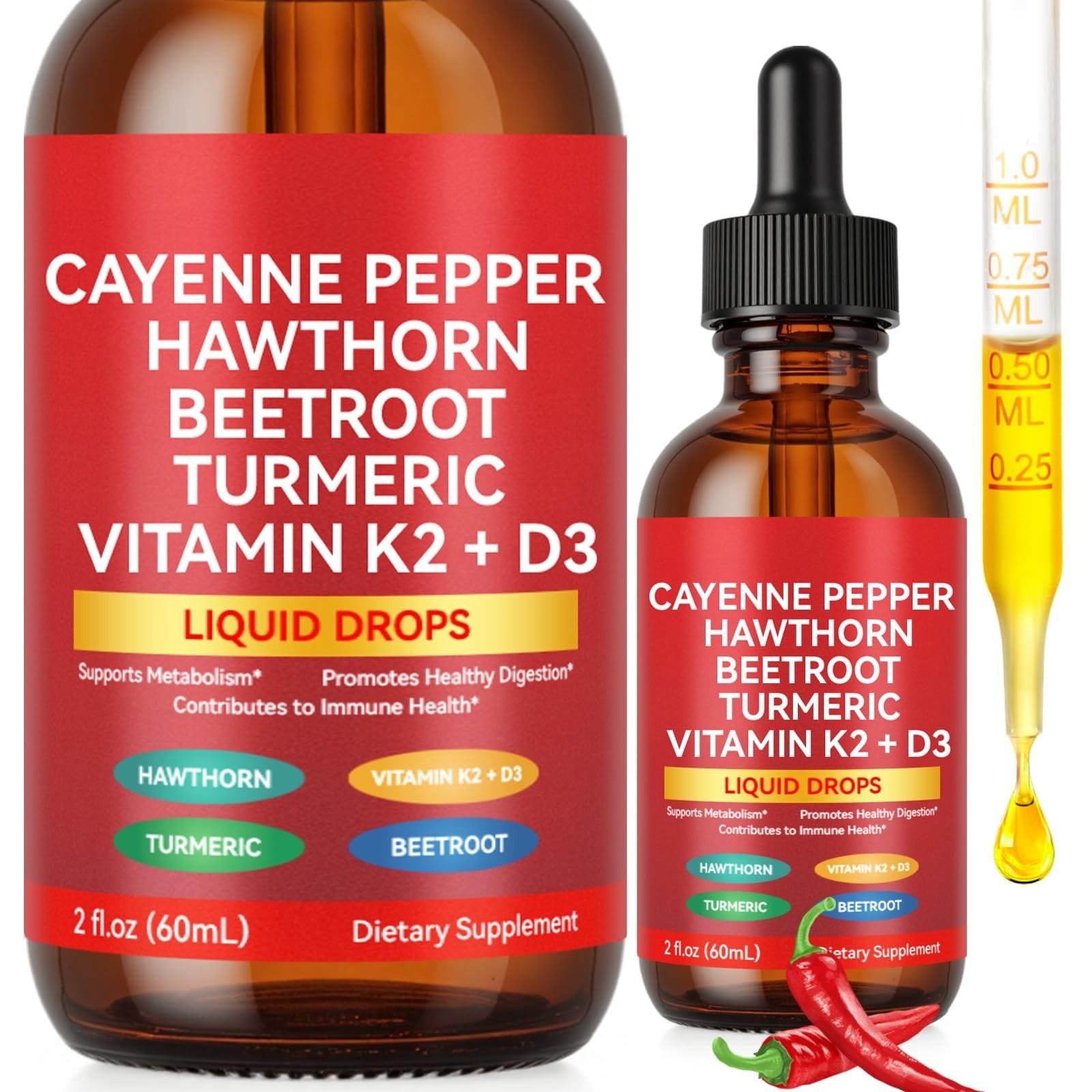 Cayenne Pepper Drops Liquid Supplement 2 Fl Oz Vegan-Friendly