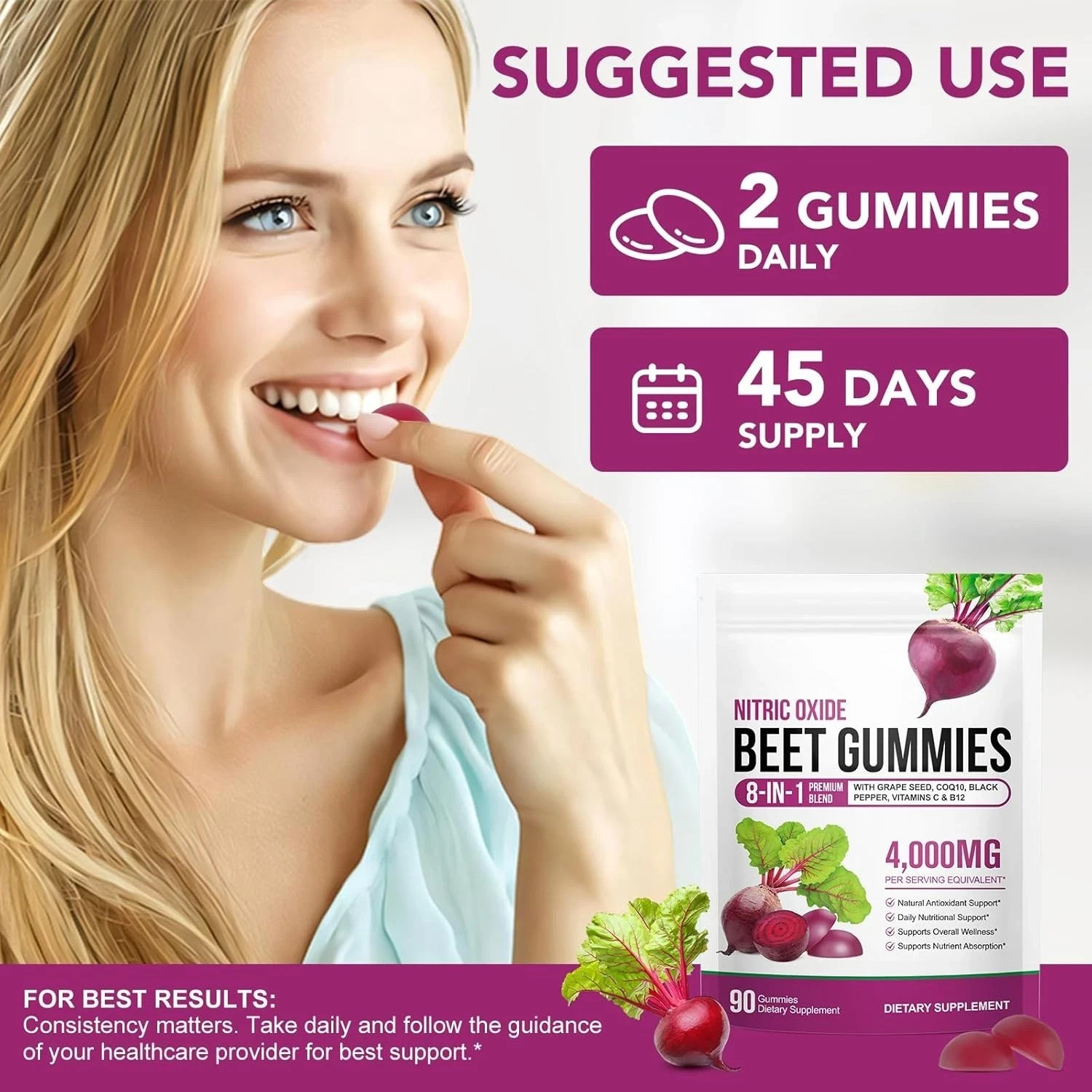 Beet Root Gummies ~ 90 Heart Health Chews for Blood Pressure Support Supplement