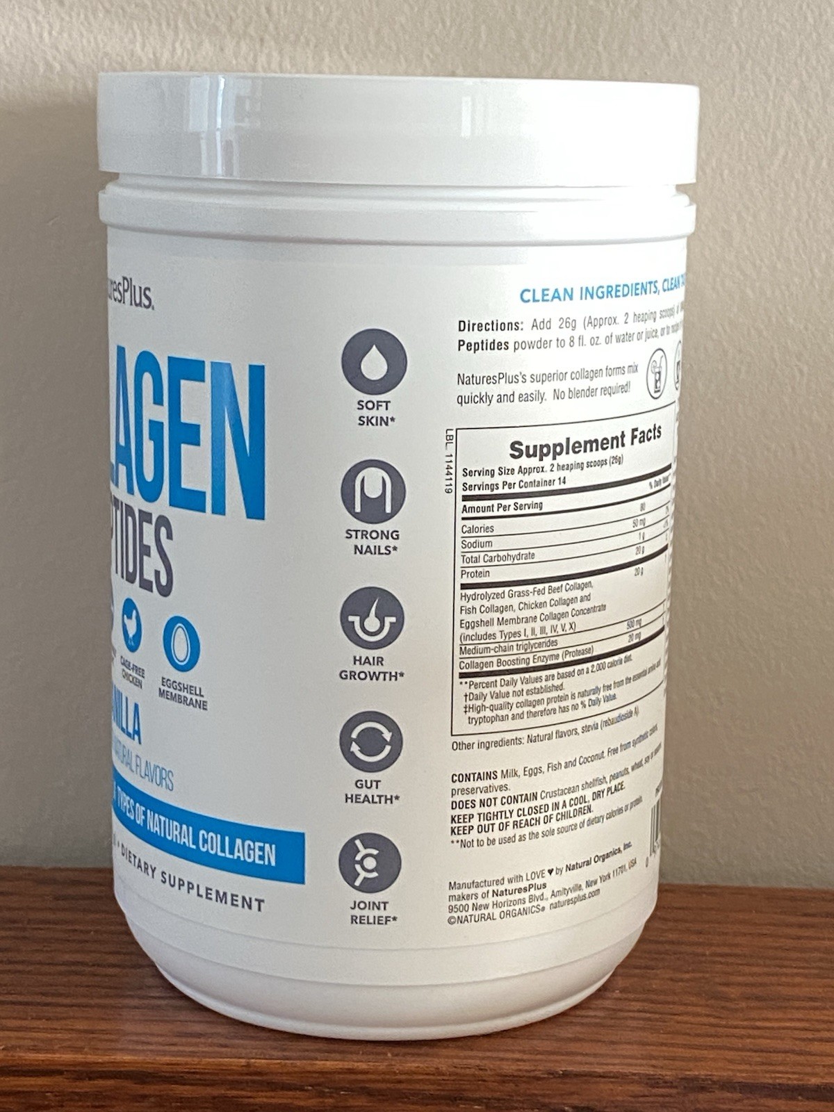 NEW NaturesPlus Collagen Peptides Vanilla Powder 0.8 lb (364 g) Non-GMO GF