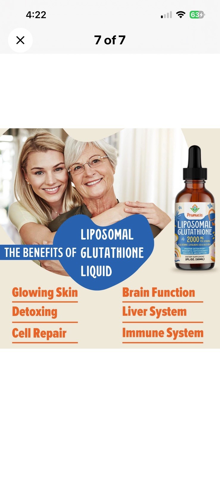 Prunucis 2000MG Liposomal Glutathione Liquid, 98% 4 Fl Oz (Pack of 2 x 2FL Oz