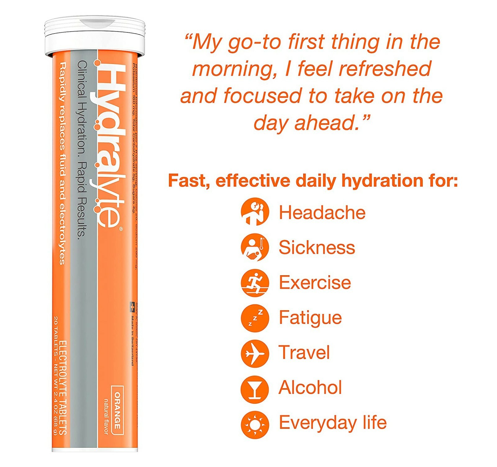2 x Hydralyte Effervescent Electrolyte Orange Flavour For Dehydration 20 Tablets