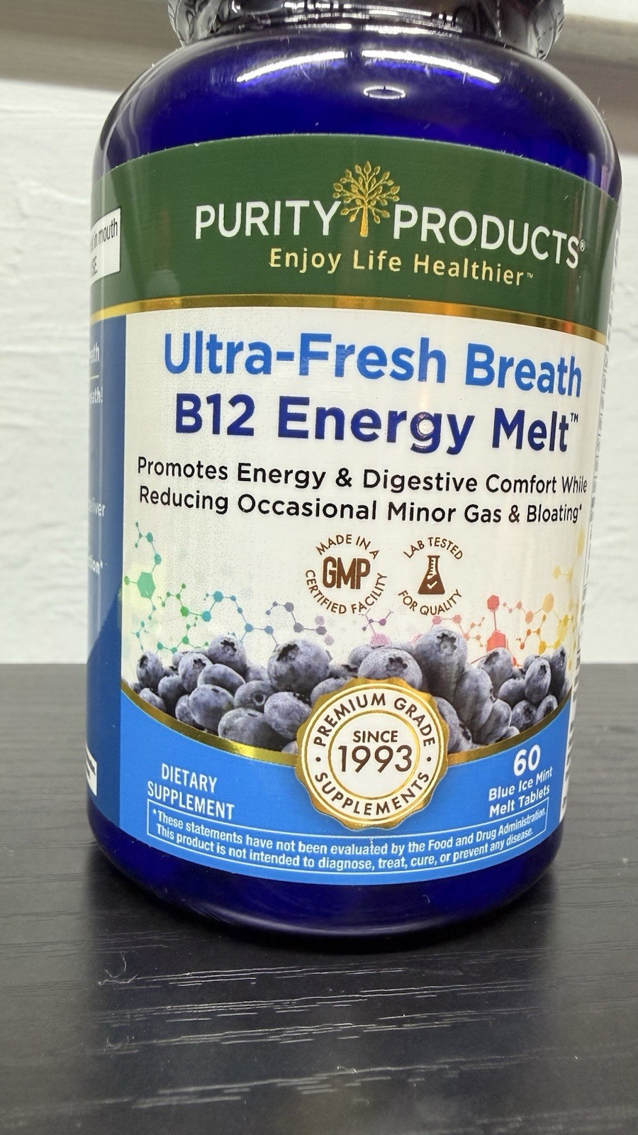 Purity Products Ultra-Fresh Breath B12 Energy Melt Blue Ice Mint 60 Tablets