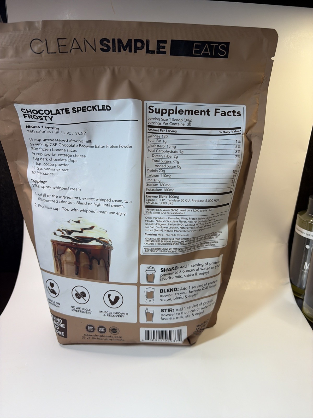 Clean Simple Eats Whey Protein Powder Chocolate Brownie 30 Servings