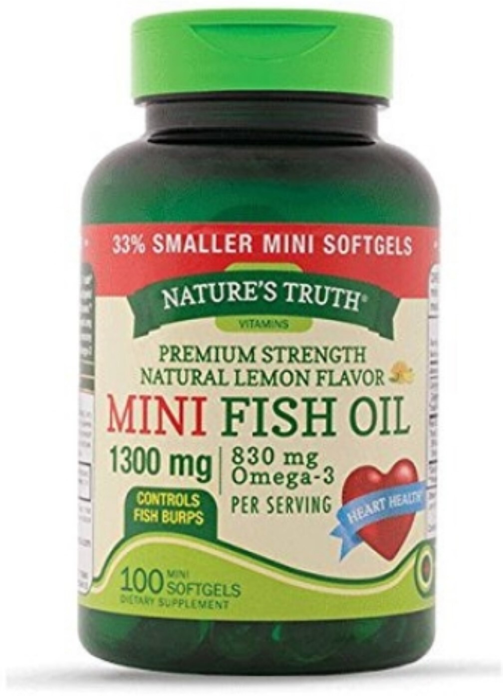 Nature’s Truth Premium Strength Lemon Flavor Mini Fish Oil Softgels 100 Count