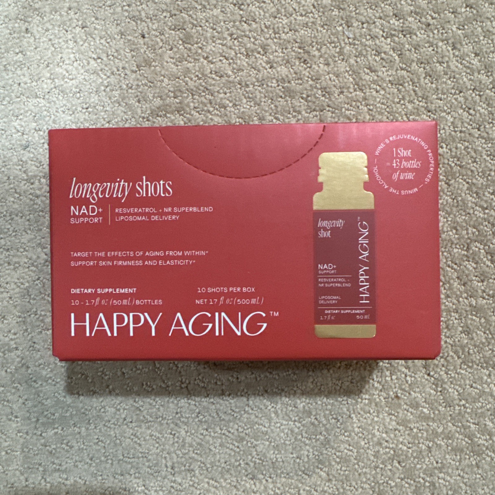 Happy Aging Longevity Shots — High purity NAD+ resveratrol liposomal 04/12/2026
