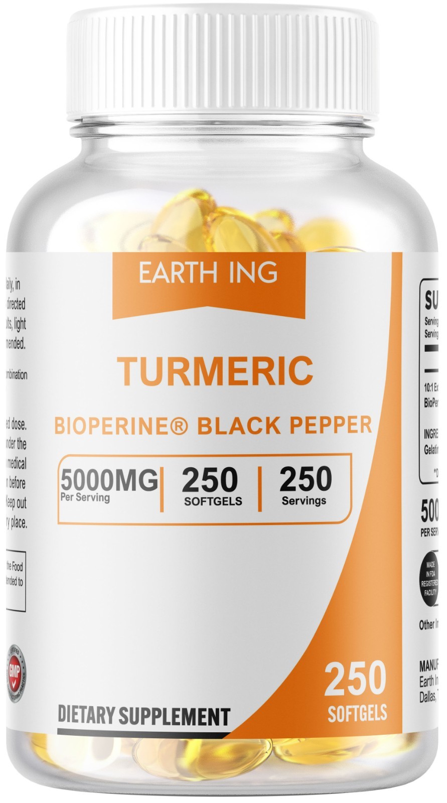Turmeric Curcumin 5000mg Herbal Extract with BioPerine Servings 250 Softgels