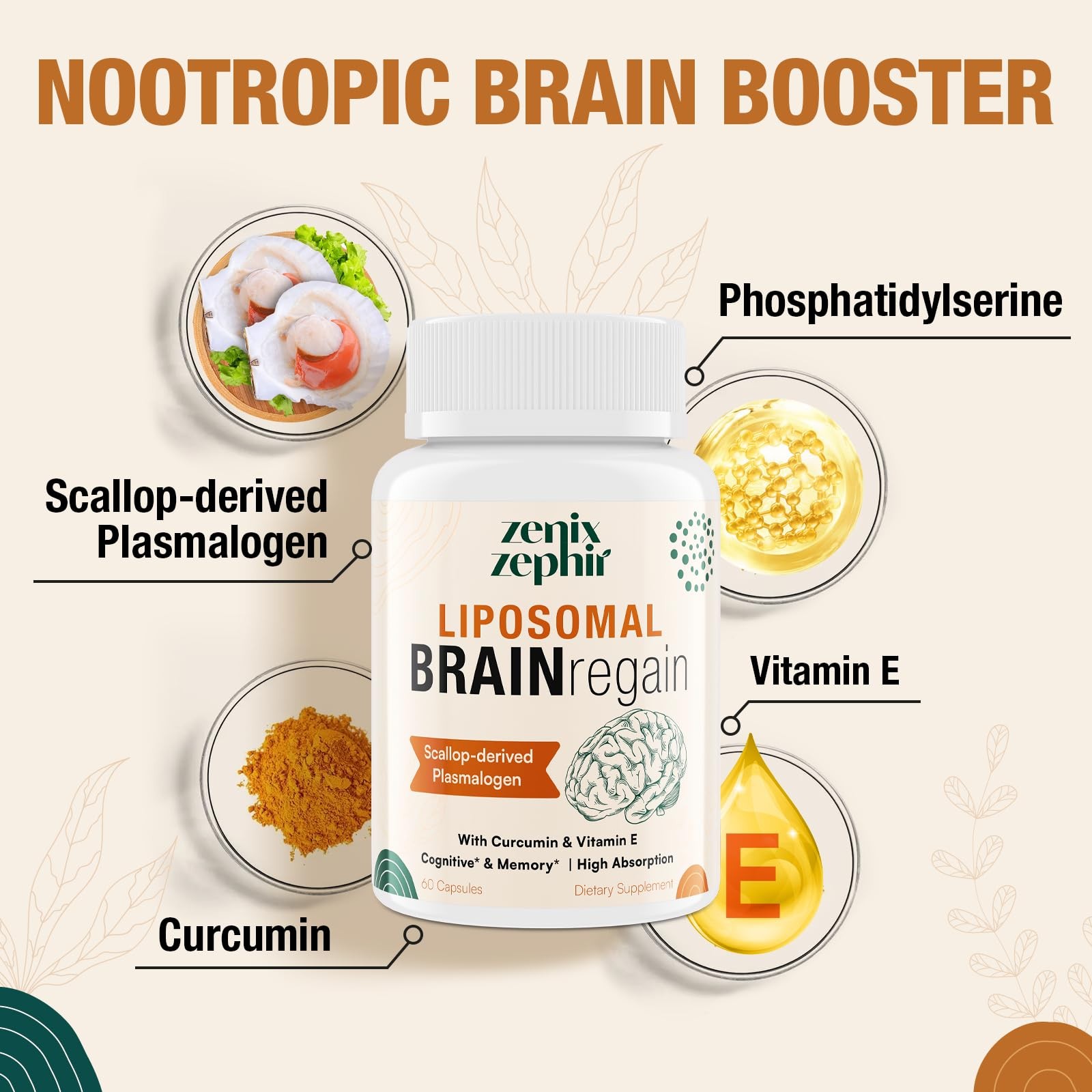 Liposomal Brain Supplements for Memory and Focus – 60 Count (Pack of 1)