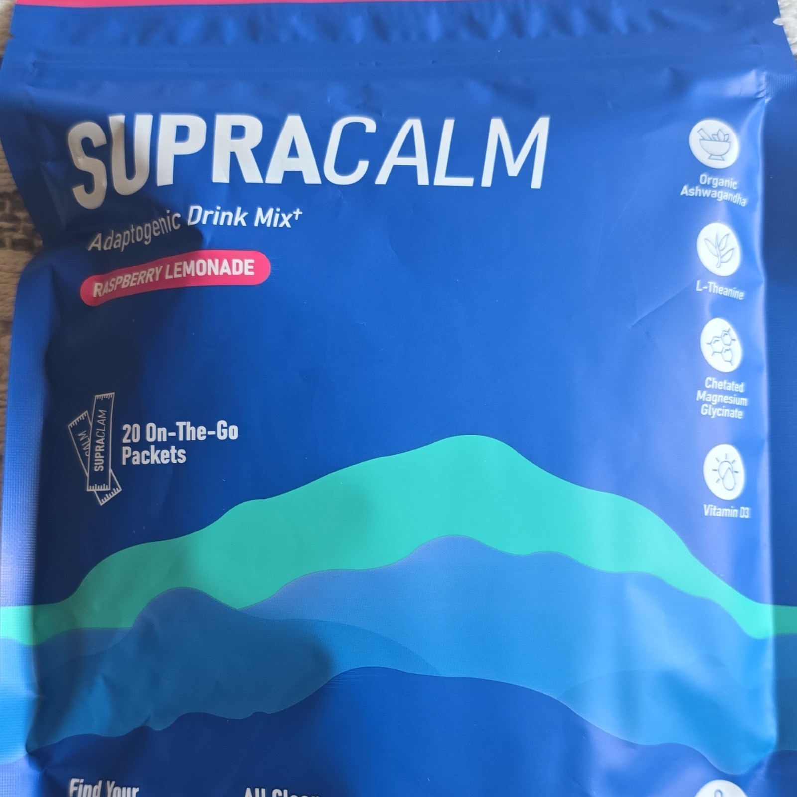 SUPRACALM Adaptogenic Drink Mix Raspberry Lemonade 20 Packs D3 L-Theanine