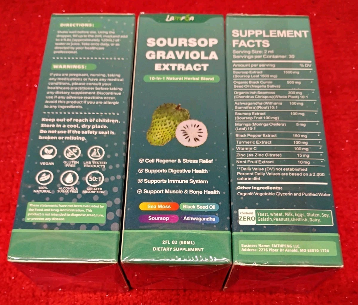 3 Pack Soursop Graviola Extract 10-in-1 Natural Herbal Blend Liquid, 6 fl oz