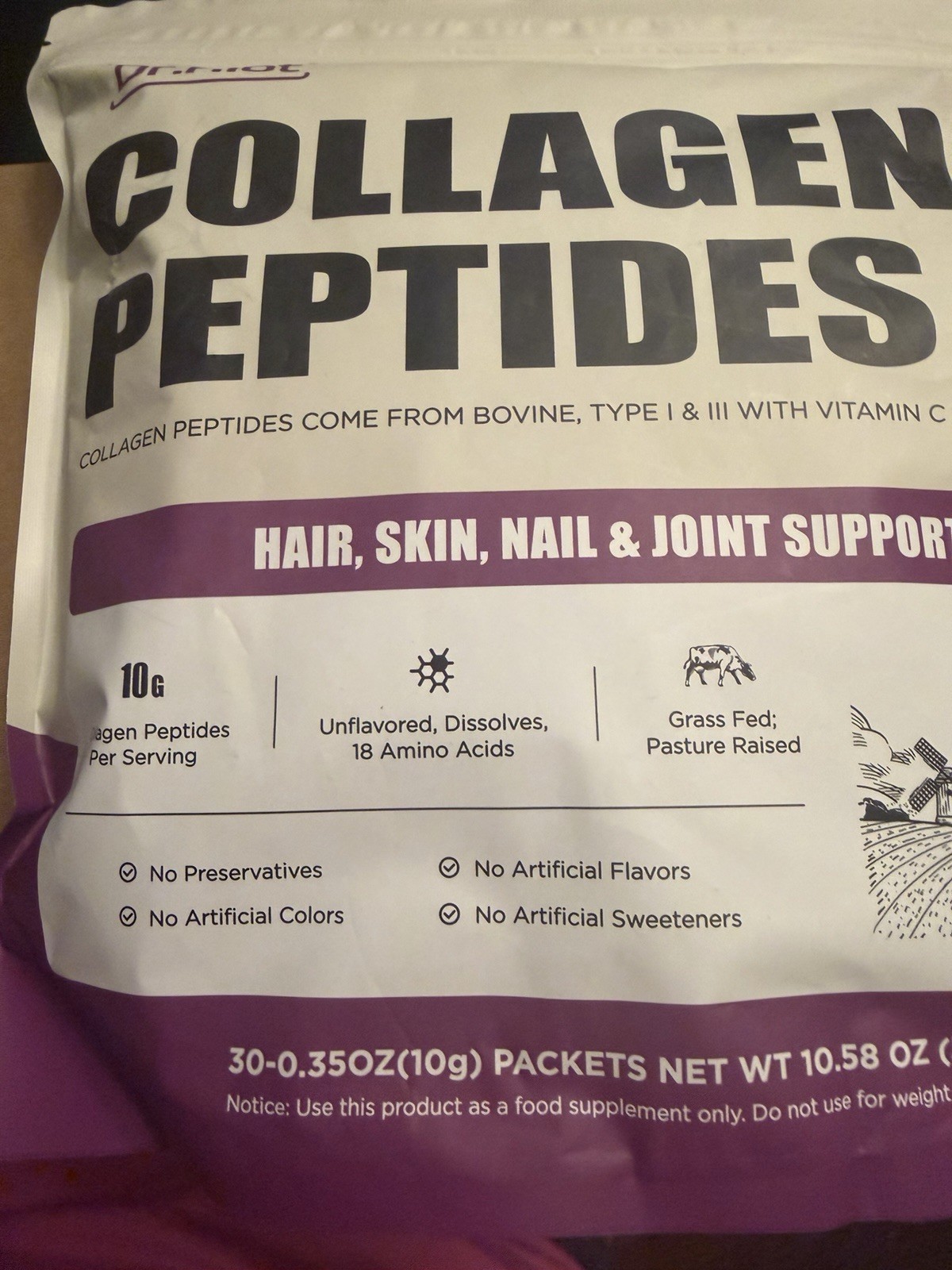Dr. Alot Collagen Peptides Vitamin C Hair Skin Nail Joint Support Powder 10.5oz