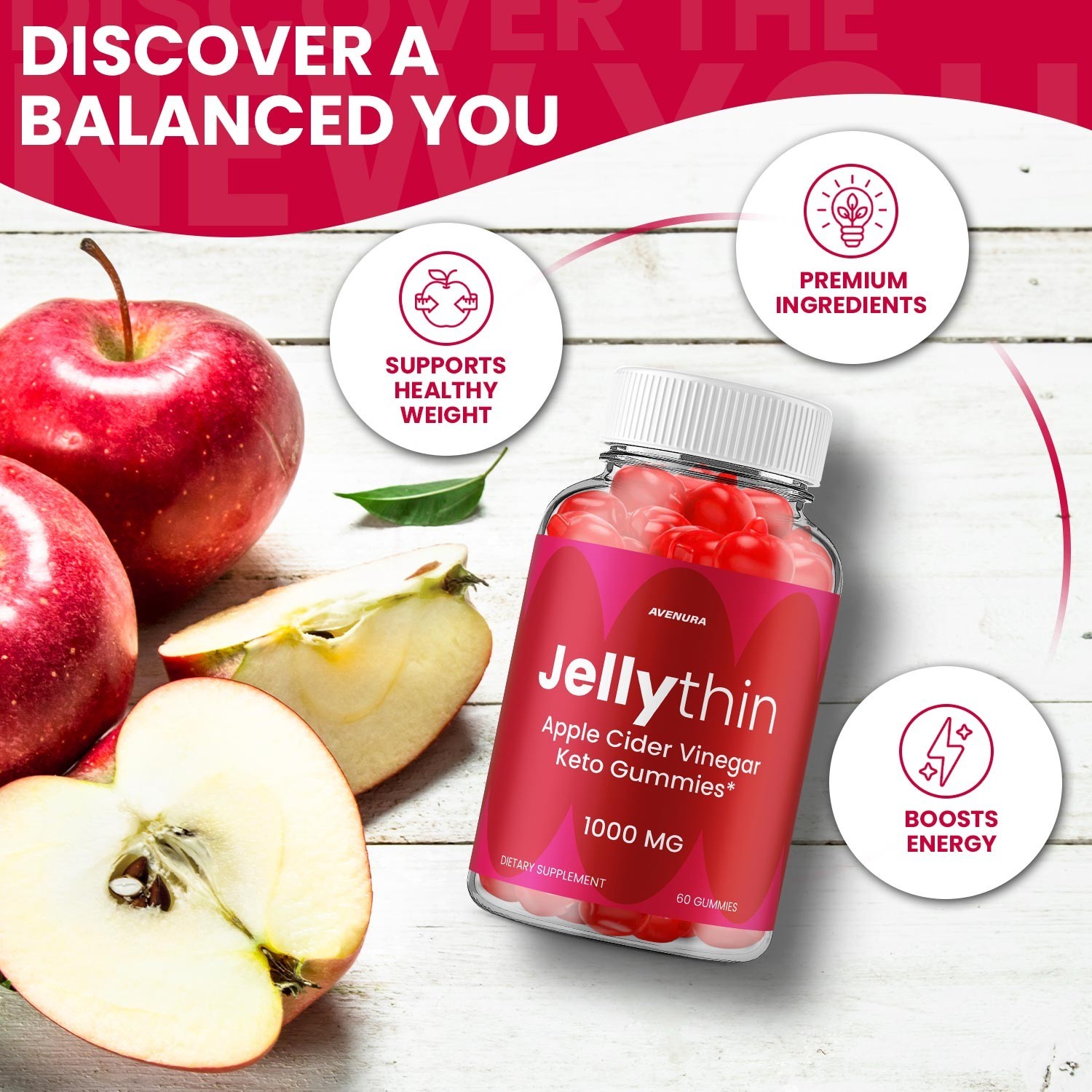 (2 Pack) Jellythin ACV Gummy – Natural Ingredients for Overall Wellness Support