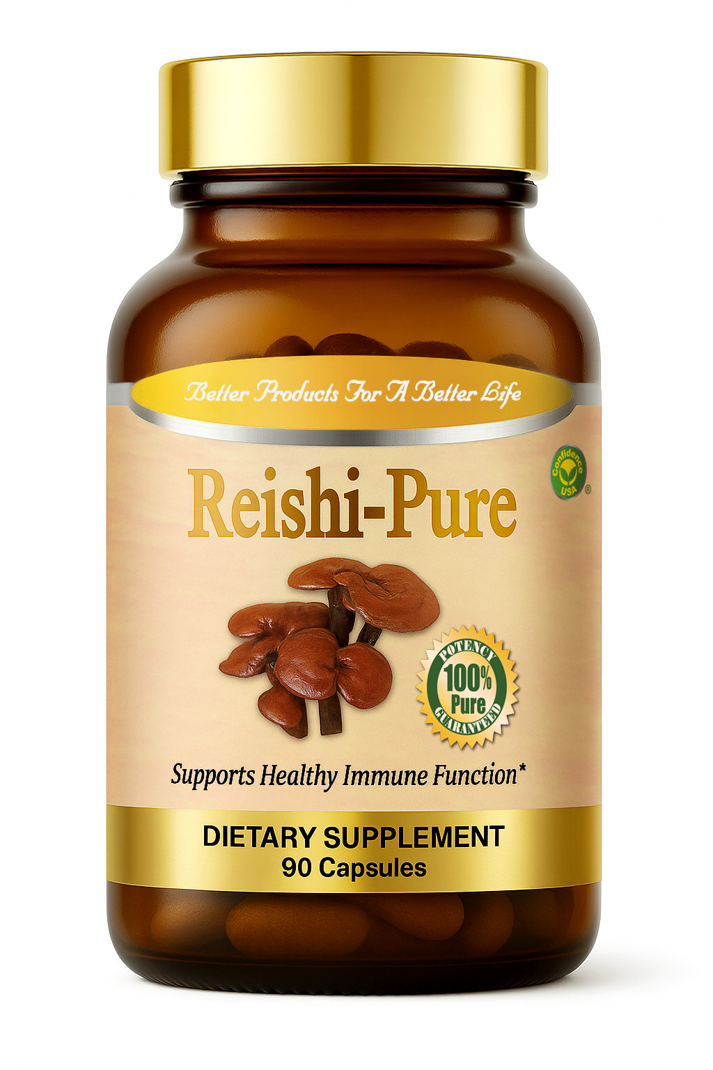 Confidence USA Reishi-Pure 90 Capsules – Reishi Mushroom Extract Immune Support