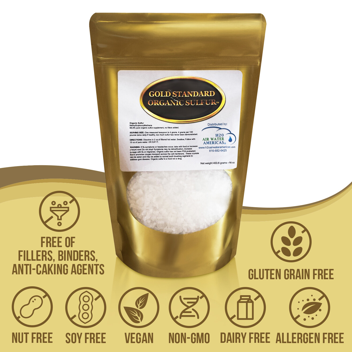 Gold Standard Organic Sulfur Crystals 6lb – 99.9% Pure MSM – Largest Flakes!