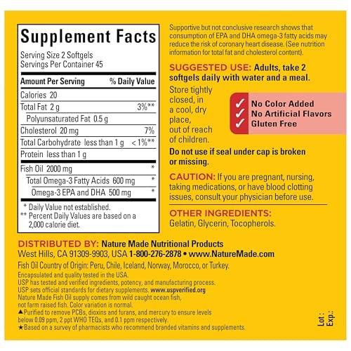 Fish Oil Omega 3 Supplements, 1000 mg Softgels, Omega 3 90 Count (Pack of 1)