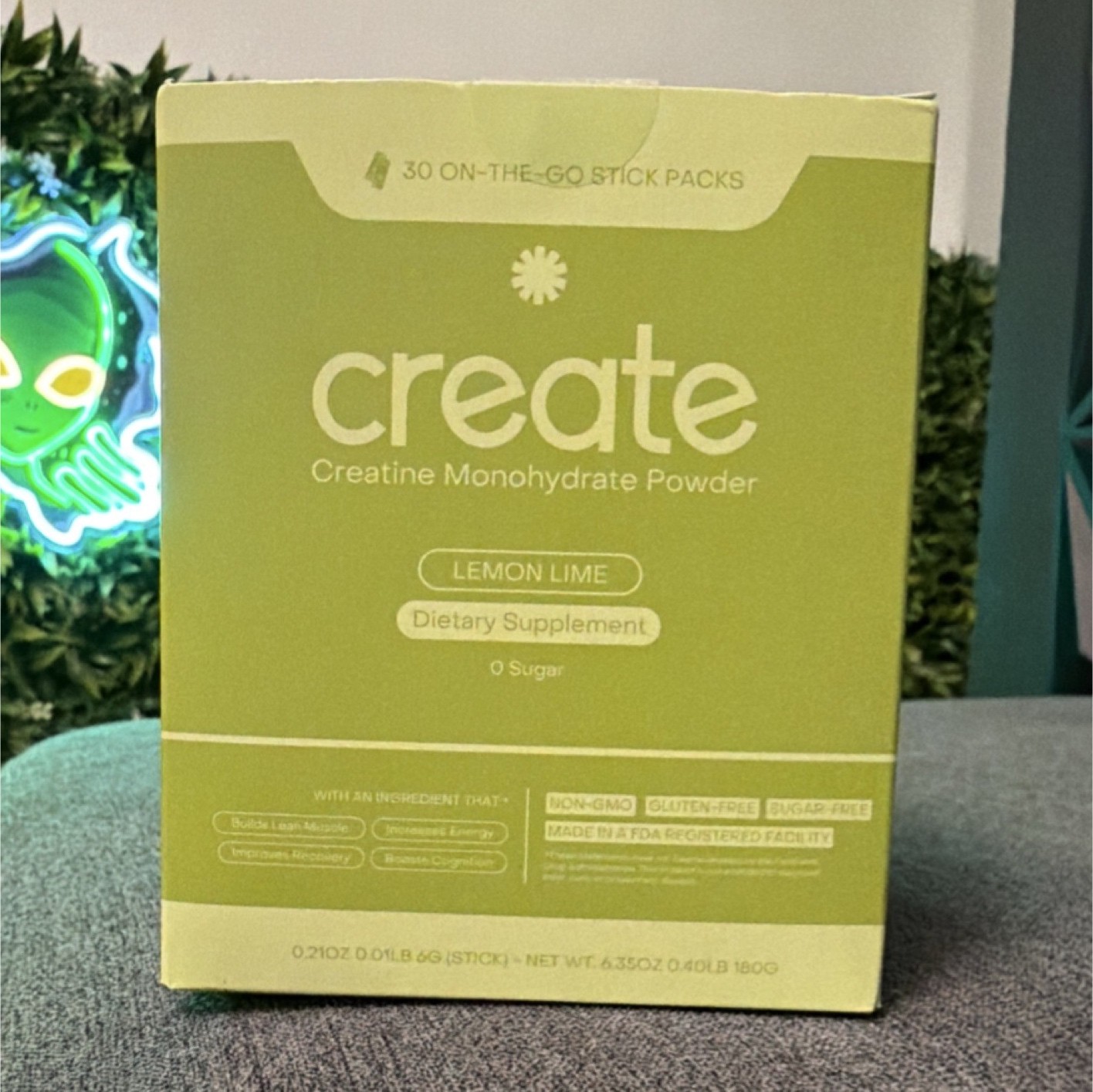 Create Creatine Monohydrate Powder Stick Packs Lemon Lime Sugar-Free 30 Packs