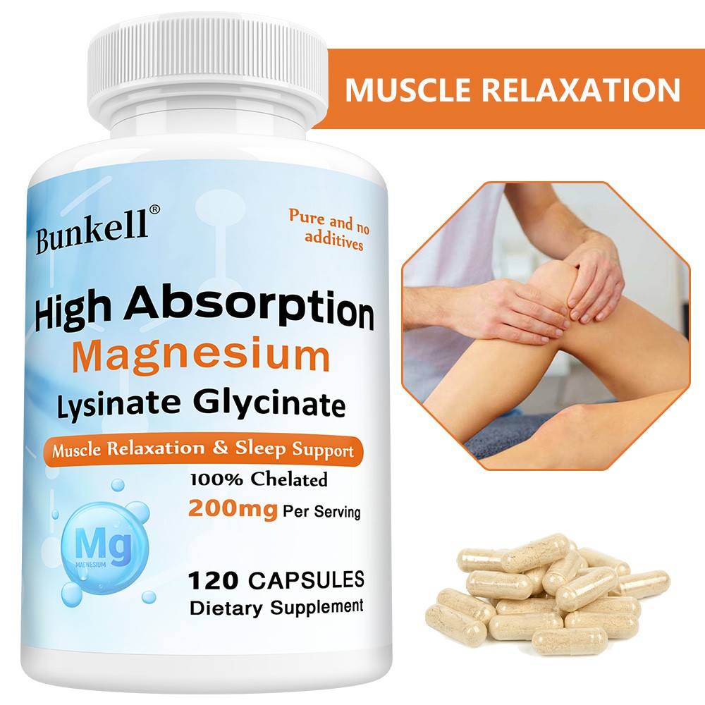 Magnesium Lysinate Glycinate Supplements Supports Muscle Relaxation 120 Capsules