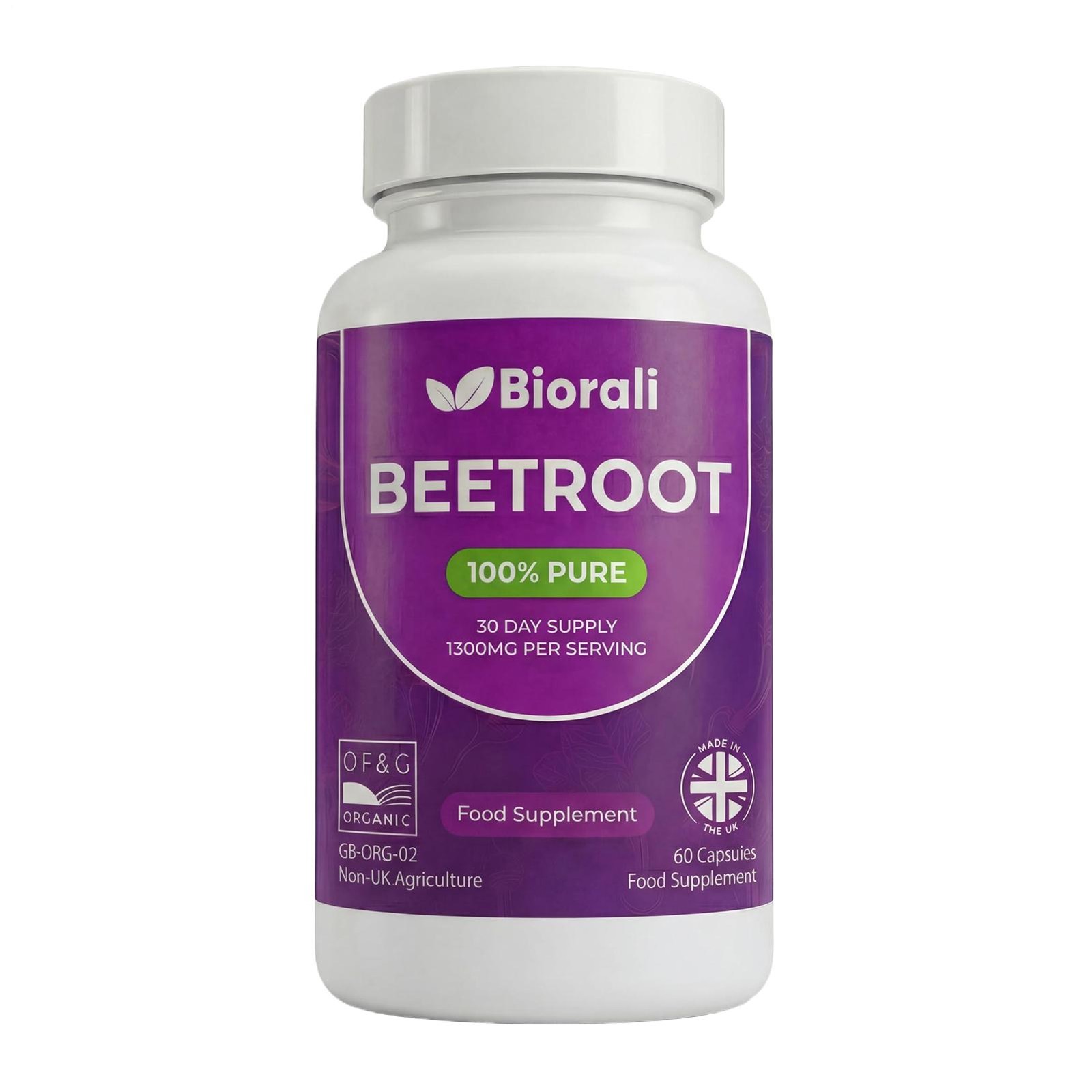 Organic Beetroot Capsules 1300mg Natural Nitric Oxide Booster 60 Vegan Capsules