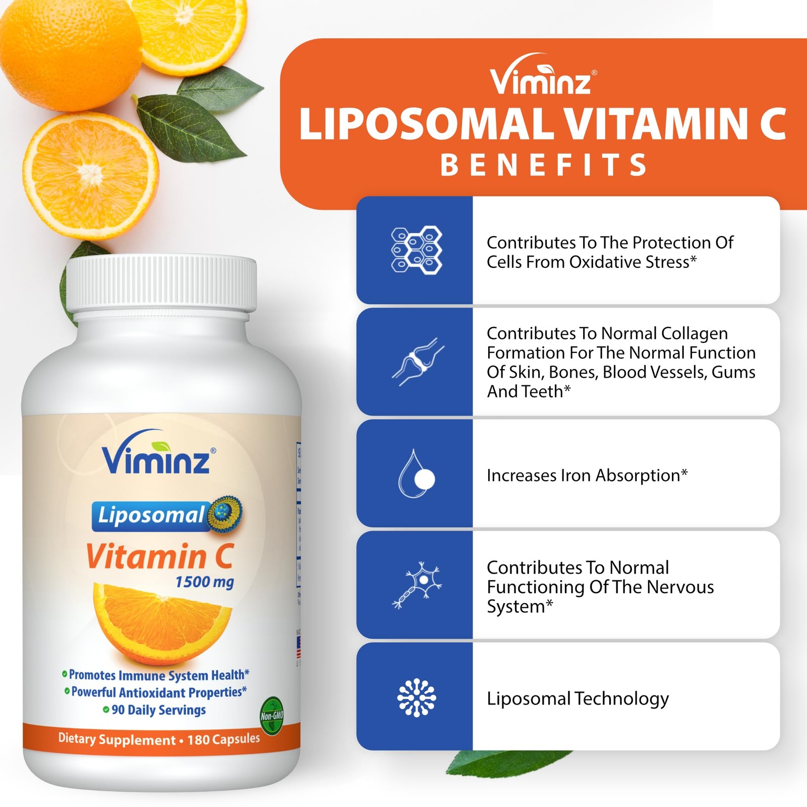 Viminz Liposomal Vitamin C 1500mg – 180 Capsules – Made in USA – High…
