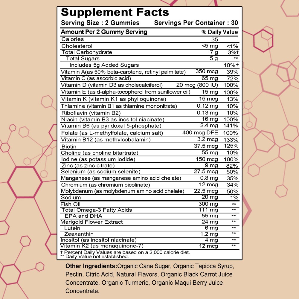 Teen Girl Multivitamin Gummies Omega 3 Fish Oil Support Hair Skin Nails 60 CT US