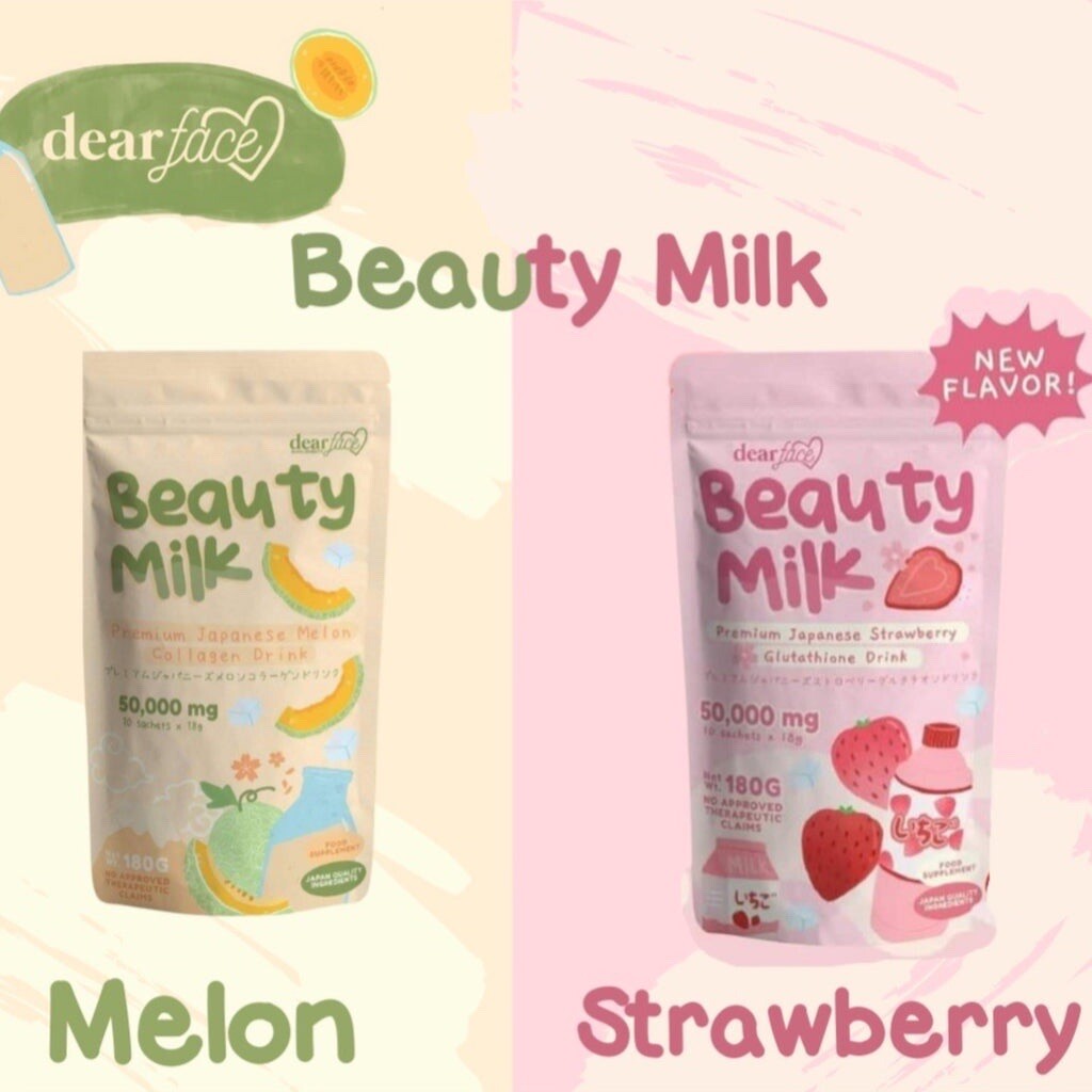 2 Packs Dear Face Beauty Milk Japanese Collagen STRAWBERRY & MELON Drink