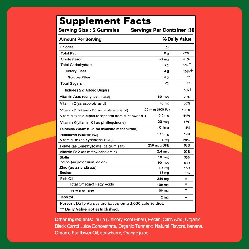 Kids Multi & Fiber Gummies – All-in-One Daily Nutrition Support 60Pcs Non-GMO