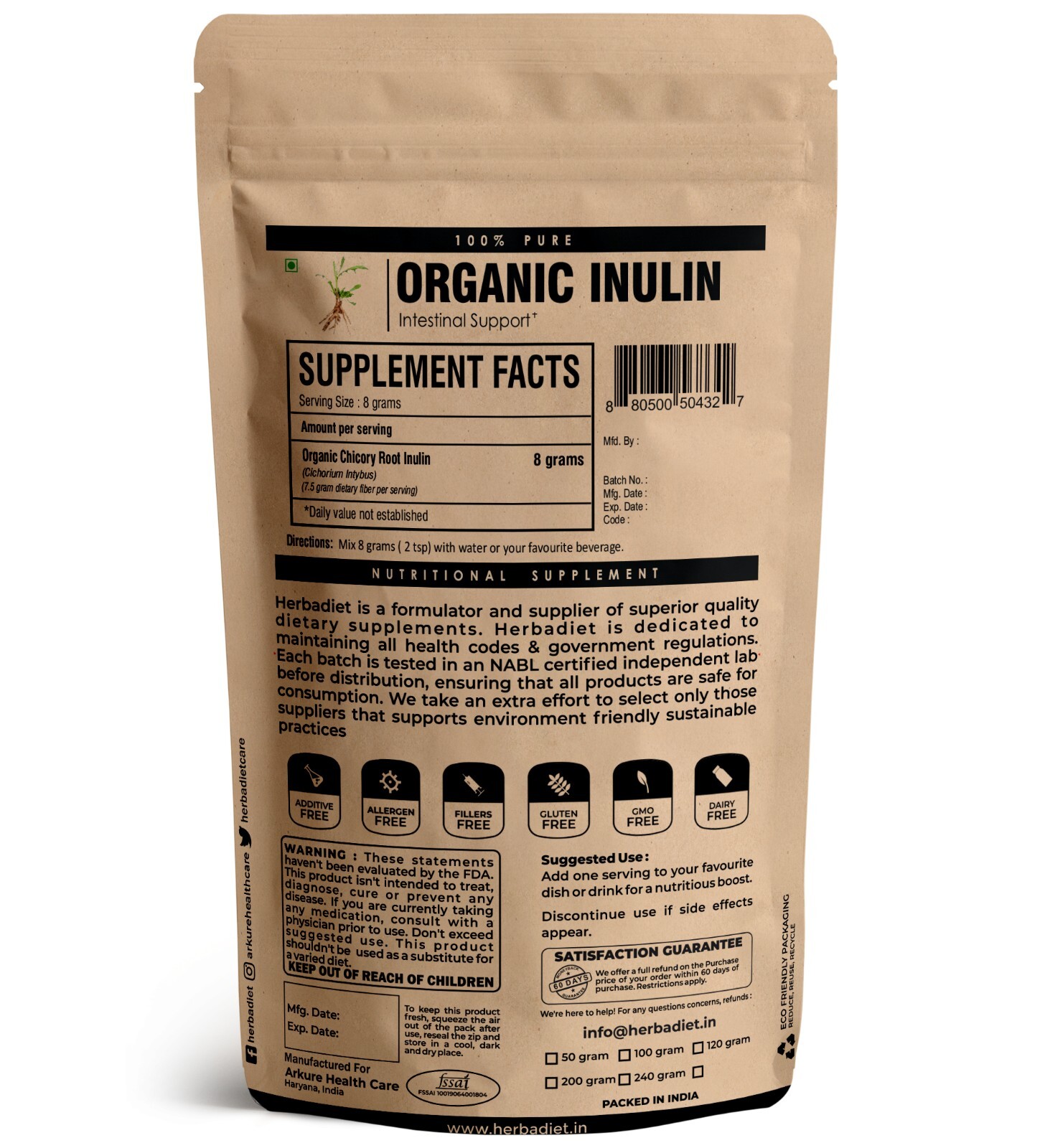 Organic Inulin Powder Prebiotic Fiber Promotes Gut Health Intestinal Support