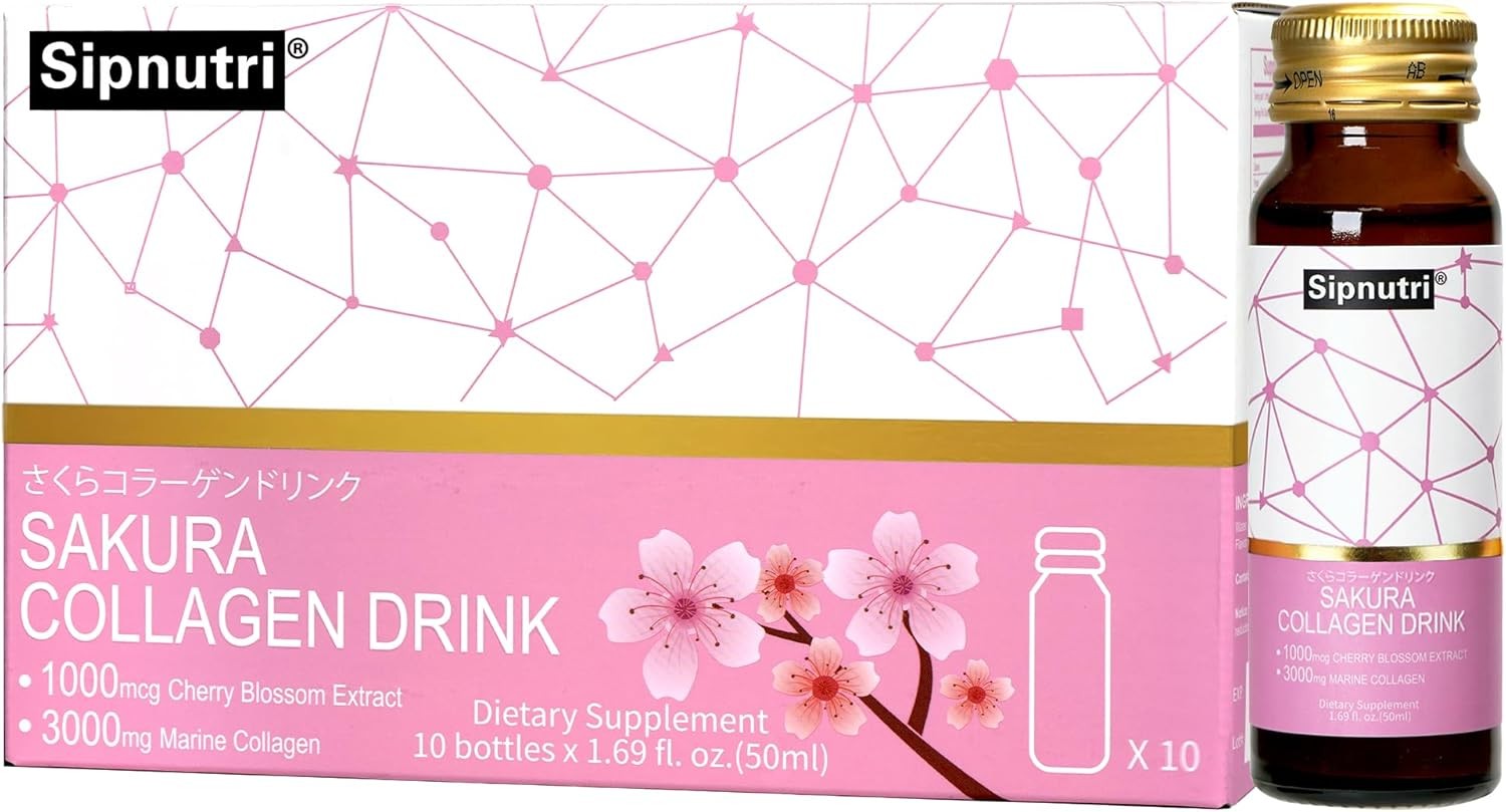 Sakura Collagen Drink with Cherry Blossom Extract, 50 ml x 10 Bottles