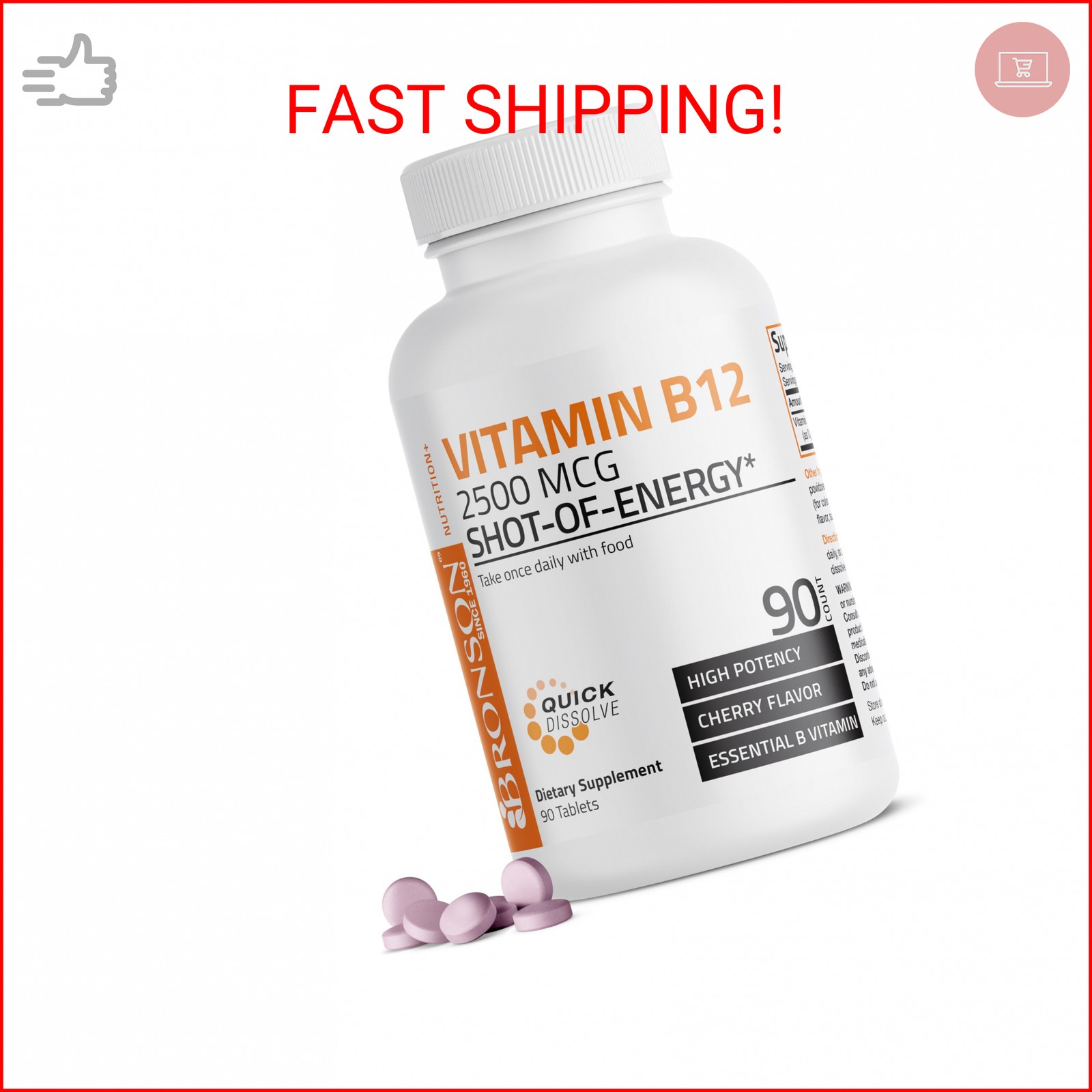 Vitamin B12 2500mcg Shot Of Energy Fast Dissolve Chewable Tablets – Quick Releas