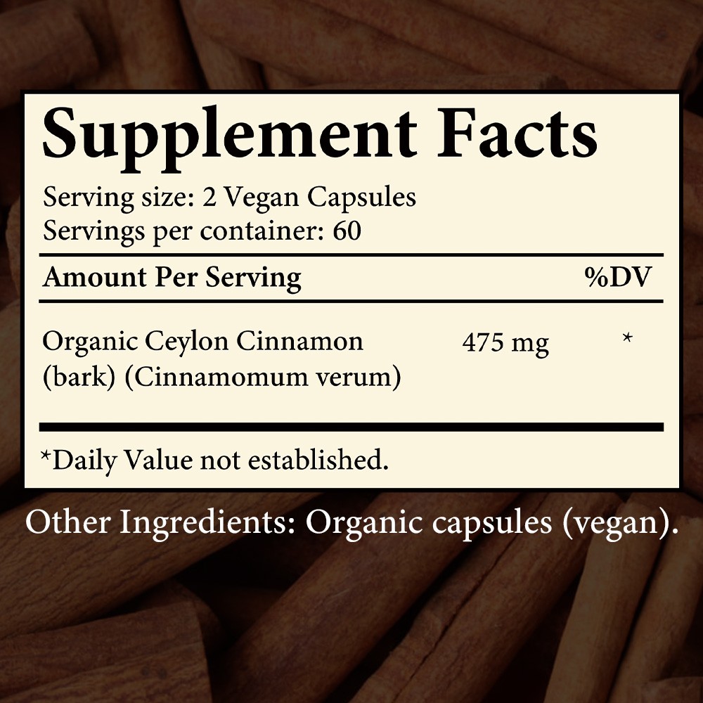 Pure Organic Ceylon Cinnamon 30~120CT for Metabolic & Heart Health Non GMO