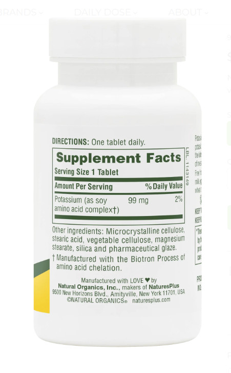NaturesPlus POTASSIUM 99 mg 90 Tablets for Electrolyte Balance/Overall Wellness